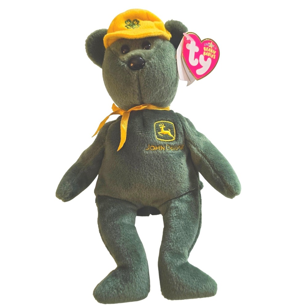 Ty Beanie Babies Johnny John Deere 4-H Bear Green Yellow Plush 2006 47044 NWT